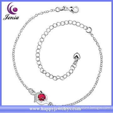 Fashion red zircon stone cheap price 925 silver anklet jewelry ( CA034-A)
